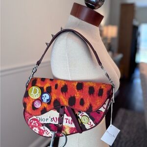 RARE FIND! Christian Dior Vintage Red and Black Patterned Saddle Bag